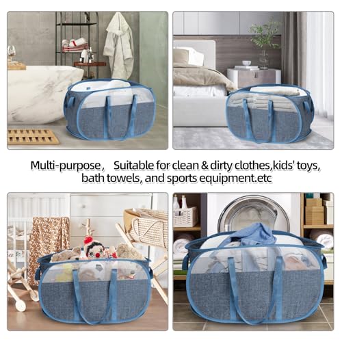 100L Collapsible Laundry Baskets, Tear Proof Pop Up Laundry Hamper with Dual Handles, Large Foldable Laundry Basket, Easy to Carry Laundry Hamper for Home, Laundry Room, Bedroom, Dorm, Travel Blue - color: 100L-1x-Blue