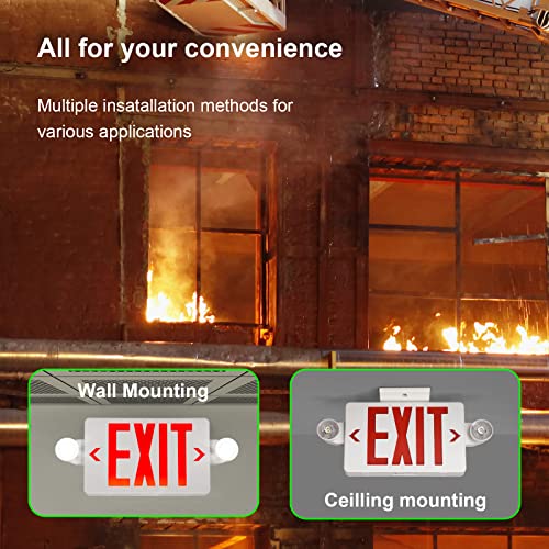 GZRUIYANG Exit Sign With Emergency Lights Red, LED Exit Light With Battery Backup, UL 924 Certified, AC 120/277V, Commercial Lights Combo for Business - 2 Pack - color: White Housing Red Letter, size: 2 Pack