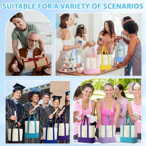 Sanwuta 12 Pcs Mini Canvas Tote Bags Bulk with Pocket Small Sublimation Blank Canvas Tote Reusable Grocery Bag for Women, DIY Craft (Colorful) - color: Colorful