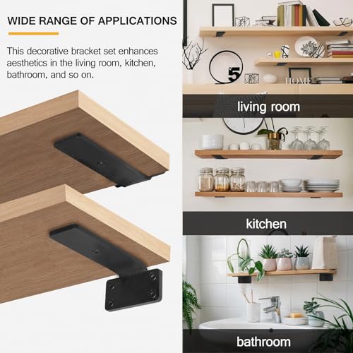 HITOMEN Heavy Duty Floating Shelf Brackets, 5-Inch (1/5'' Thick) Hidden Shelves Hardware, Iron L Brackets, Rustic Industrial Black Metal Wall Shelving Supports, 12 Pack - size: 5 Inch, style: 12 Pack