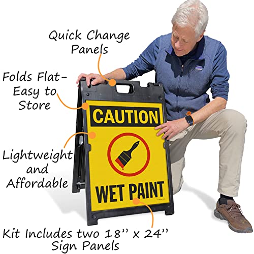 SmartSign 24 x 18 inch “Caution - Wet Paint” Two-Sided BabyBoss A-Frame Sign Kit, Plastic, Red, Black and Yellow (1 A-Frame + 2 Sign Panels), Made in USA - color: 24" x 18" BabyBoss Kit