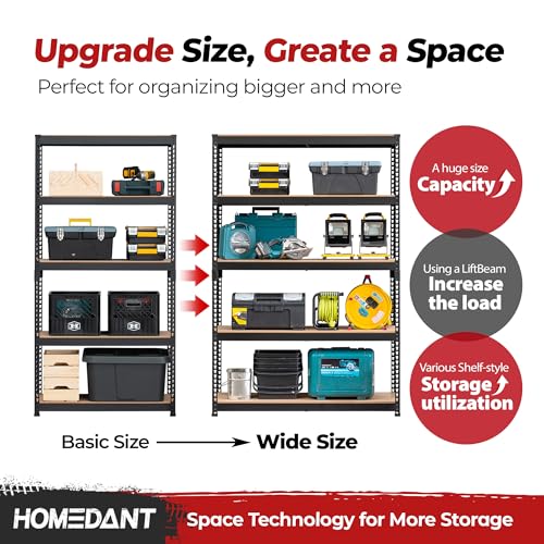 HOMEDANT Black 47.7" W 5 Tier Storage Shelves Garage Shelving Unit Metal - color: Black, size: 47.7"W x 18.2"D
