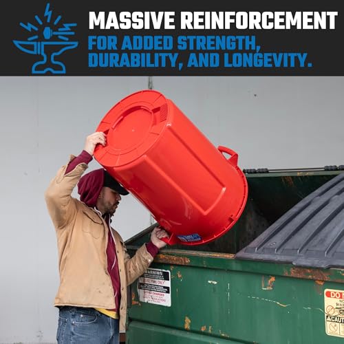 Magnum 44 Gallon Trash Can, High-Vis Red, Construction Grade, Heavy Duty Plastic, Jobsite Ready for Handling and Holding Garbage CMTC-C000-44R03 (3 Pack) - color: Red, size: 44 Gallon, style: Can Only