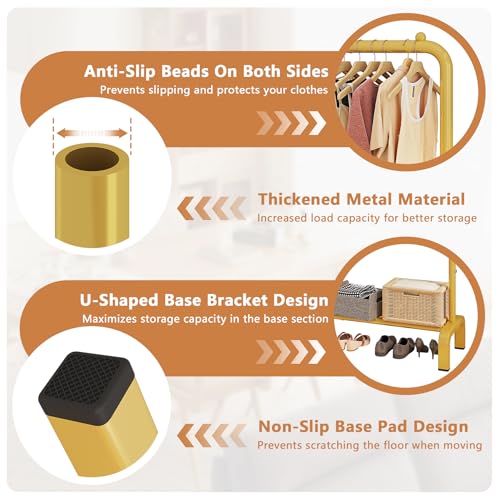 JIUYOTREE Metal 43.3 Inches Garment Rack with Bottom Shelf Clothing Rack for Hanging Clothes Coats Skirts Shirts Sweaters Gold - color: Gold, size: 43.3"W x 15.75"D x 61"H without wheels