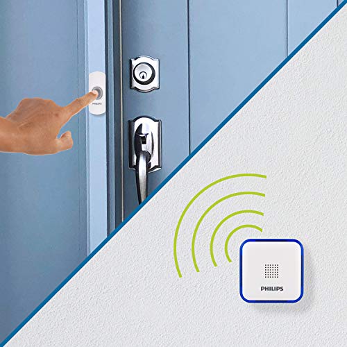 Philips Wireless Doorbell Kit, Battery-Operated Reciever, LED Alert Lights - size: 32 Melody | 1 Button