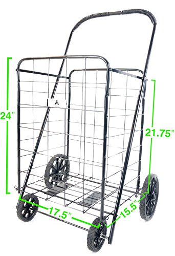 ATH Large Deluxe Rolling Utility / Shopping Cart - Stowable Folding Heavy Duty Cart with Rubber Wheels For Haul Laundry, Groceries, Toys, Sports Equipment, (Red, XL)
