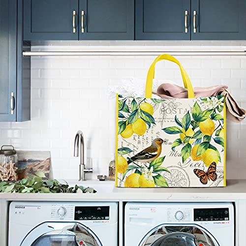 NymphFable Lemon Bird Shopping Bags, 5 Pack Reusable Tote Bags 50 LBS - color: Multi-lemons