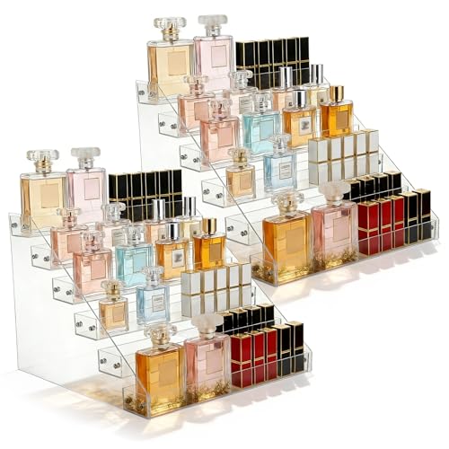 2-Pack 6-Tier Acrylic Display Shelf, Clear Nail Polish Paint Organizer - Wide Slot Multi-Layer Riser for Perfume, Makeup, Figures, Spices, Cards & Stickers