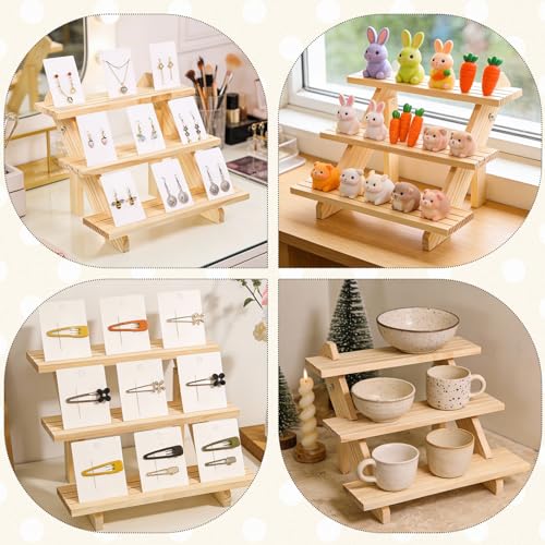 3 Tier Wooden Display Stand, 2 Pack Earring Display Stands For Selling Detachable Wood Tiered Jewelry Card Show Stand for Jewelry Cupcake Party Home Photo Outdoor Stalls