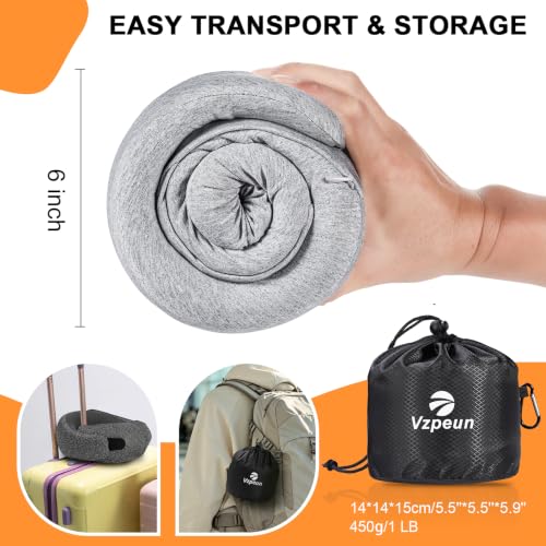 Travel Pillow - Hooded Neck Pillow Airplane Memory Foam Filling - color: Light Gray