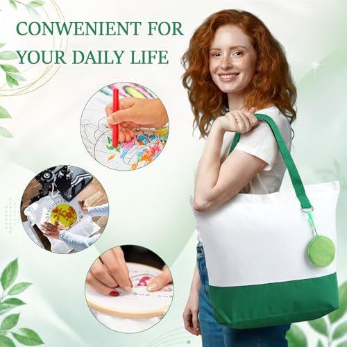 Sanwuta Canvas Tote Bags with Zipper Plush Purse Craft - color: Green