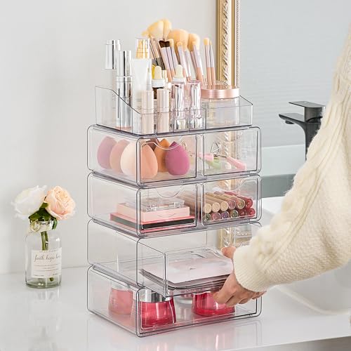 Vtopmart 5 Tier Clear Makeup Organizer with 6 Drawers - style: 5 Tier (2 Sizes Drawer)
