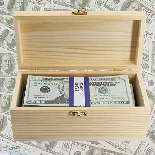 Wooden Currency Money Cash Tray with 30 Currency Wrappers, Single Compartment Wooden Cash Money Currency Organizer Storage Change Box Case for Cash, Moneyboxes Currency Holder Cash for Money