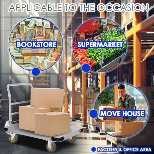 2000 lbs Heavy Duty Platform Truck, Steel Flatbed Cart with Brake Wheels - size: 36"x24"