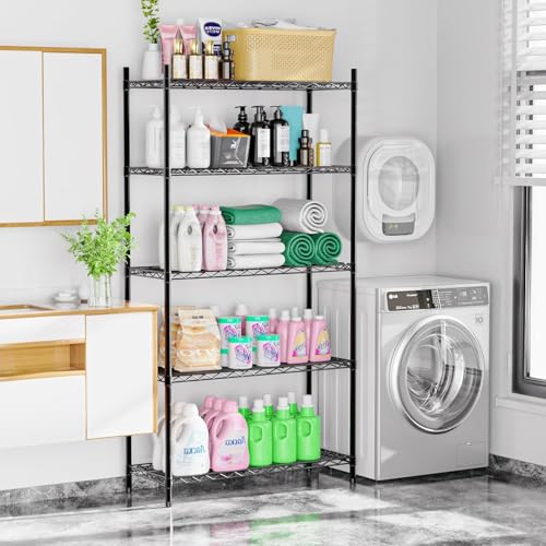 Storage Shelves - 5 Tier Metal Shelving Unit, 14"D×36"W×72"H, Black - color: Black, size: 14"D X 36"W x 72"H, 5 Tier