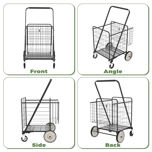 Heavy Duty Folding Shopping Cart for Groceries, Super Huge Grocery Carts - size: Super Huge-Black 36Gal