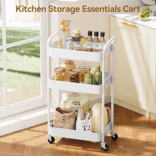YASONIC 3-Tier Metal Rolling Cart Utility Carts with Wheels White - color: White