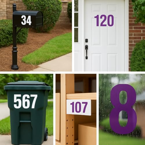 4 Inch Vinyl Number Stickers 0-9, Waterproof Self-Adhesive Address Numbers Decals, 6 Sheets Peel and Stick Mailbox Stickers for House Door Trash Can Outdoor Signs(white) - color: White
