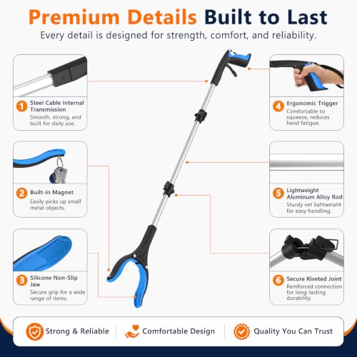 43 Inch Long Grabber Reacher Tool, 2 Pack Foldable for Seniors - size: Foldable 43" (2-Pack)