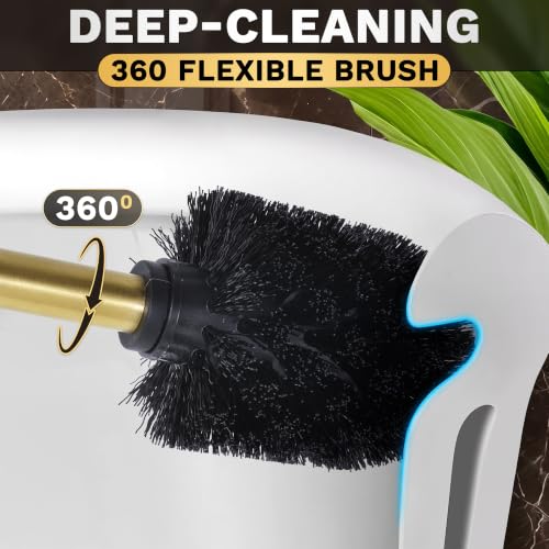 Stainless Steel Toilet Brush and Holder Set, Splash Guard (Brushed Gold) - color: Gold
