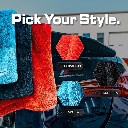 Blackline Microfiber Car Drying Towel 24"x36", 1300GSM Twisted Loop - color: Crimson
