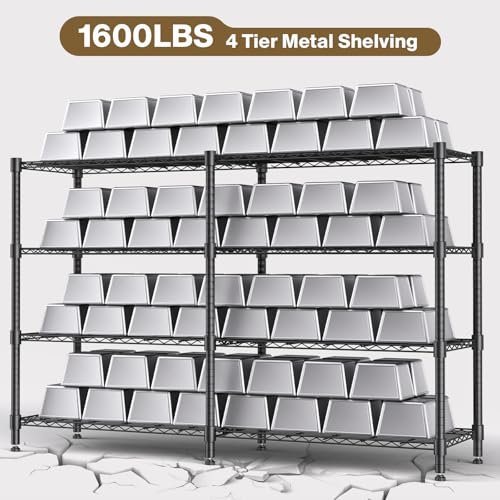 Himimi 4-Tier Metal Shelving - 1600LBS Capacity, Adjustable Heavy Duty Wire Unit with Leveling Feet for Kitchen, Garage, Pantry, Laundry, 72" W x 18" D x 60" H, Black - color: Black, size: 72"W×18"D×60"H, 4-Tier
