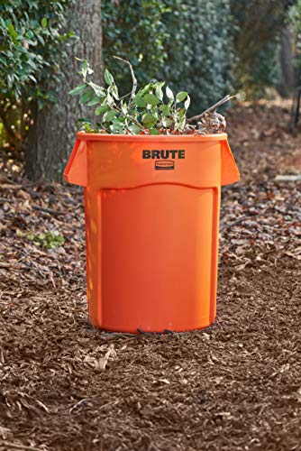 Rubbermaid Commercial Products BRUTE Heavy Duty Round Trash Can, High Visibility Garbage Can, 32 Gal, Orange, for Landscapers/Construction/Restaurants/Back of House/Offices, Pack of 4
