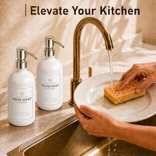 Fachixy White Glass Soap Dispenser 2 Pack, 16 Fl Oz, 14 Waterproof Labels - color: Off-white