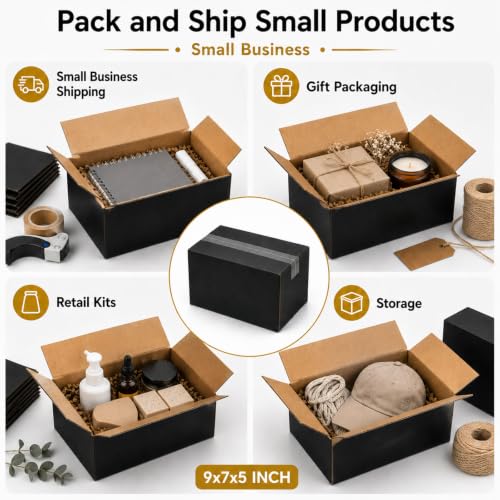 9x7x5 Black Shipping Boxes, Pack of 35 - size: 9"x7"x5"