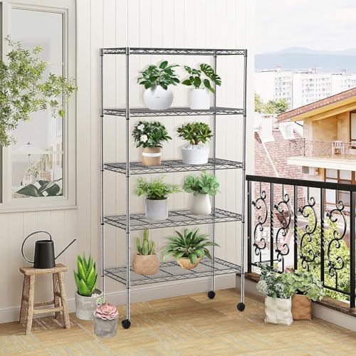 5 Tier Wire Shelving Unit with Wheels, 30 x 14 x 61 Metal Rack - color: Chrome, size: 13.9"D x 30"W x 61.2"H