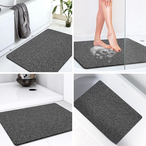 LuxStep Shower Mat Bathtub Mat Non-Slip Bath Mat with Drain, Quick Drying - color: Black, size: 32" x 24"
