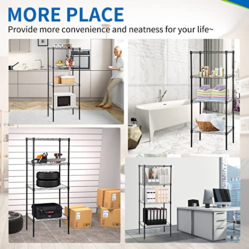 4-Tier Wire Shelving Unit, 600 lb, 18 x 12 x 44 in, Black - color: Black, size: 4-Tier, 44"H × 18"W × 12"D