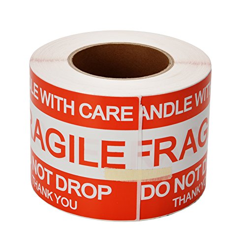 FungLam 4'' x 6'' Fragile Stickers, Fragile - Handle with Care - Do Not Drop - Thank You Shipping and Packing Warning Stickers - 500 Permanent Adhesive Labels Per Roll (1 Pack)