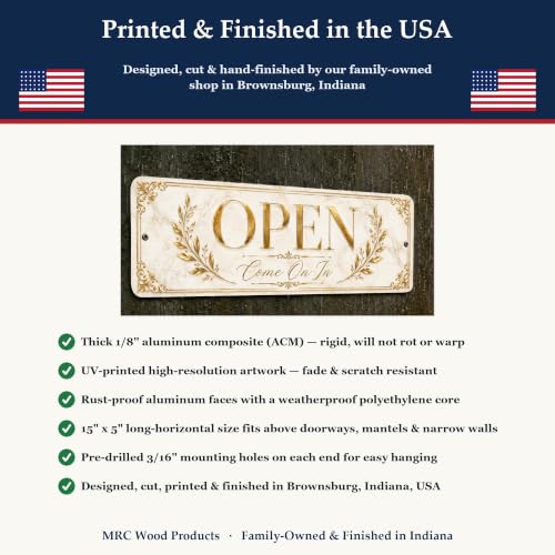 Open Luxe Gold Business Sign — Metal Open/Closed Storefront Sign for shop - style: OPEN