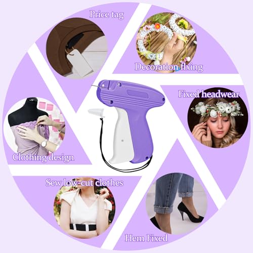 Stitch Gun for Clothes, Fixed Clothing Mini Sewing Kit with Case, Quick Stitch Sewing Gun with 6 Micro Needle, 2500 Black & 2500 White Micro Fasteners, Stitch Tag Gun (Purple)