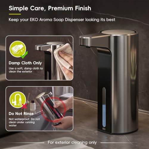 EKO Aroma 9 fl oz Automatic Liquid Soap Dispenser, Rechargeable for Kitchen and Bathroom with Adjustable Soap Dispensing Volume Control (Chrome Metallic) - color: Chrome Metallic, size: 9 oz