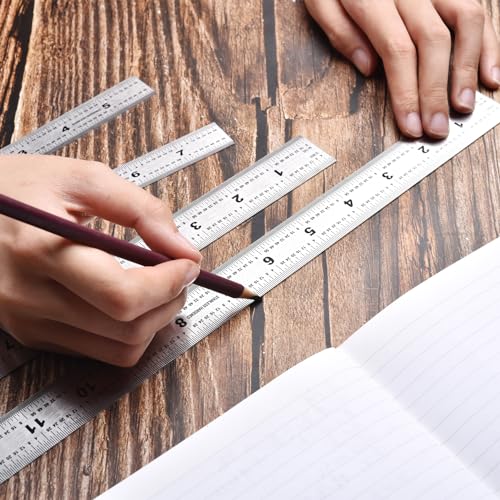Machinist Ruler,6, 8, 12, 14-inch Stainless Steel Ruler,Metal Rulers Pack of 4