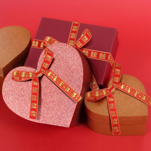 SHINEOFI Wedding Decorative Ribbon 1 Inch Red Double Happiness Chinese Character Ribbon for Wrapping Party Wedding and Festive Packaging