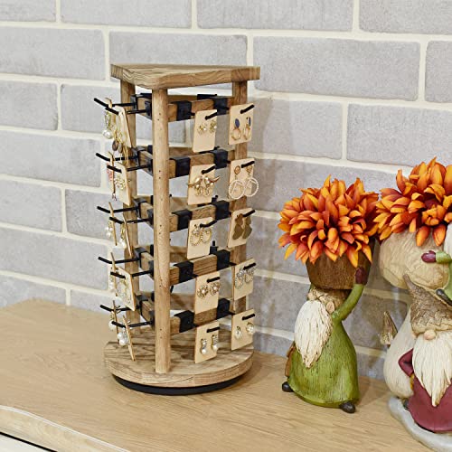 Ikee Design Wood Rotating Jewelry Earring Display Stand 30 Removable Hooks - color: 3 side, Oak, 30 hooks