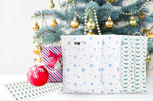 Christmas Plastic Shopping Bag for Small Business 15.8" Merchandise Bag Die Cut with Handle Store Retail