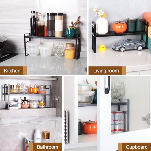 Expandable Narrow Medicine Cabinet Organizer Shelves Wide 3.58”,Metal Counter Storage Shelf Stand with Adjustable Layer and Non-Slip Pads for Cabinet,Kitchen,Pantry Small Space-Black - size: Wide 3.58”