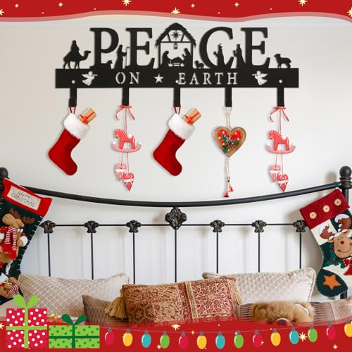 Cinnvoice Nativity Christmas Stocking Holder for Wall, 5 Hangers,Peace - style: Peace