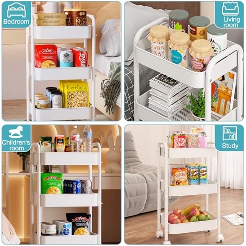 3 Tier Metal Rolling Cart with Lockable Wheels Storage Organizer