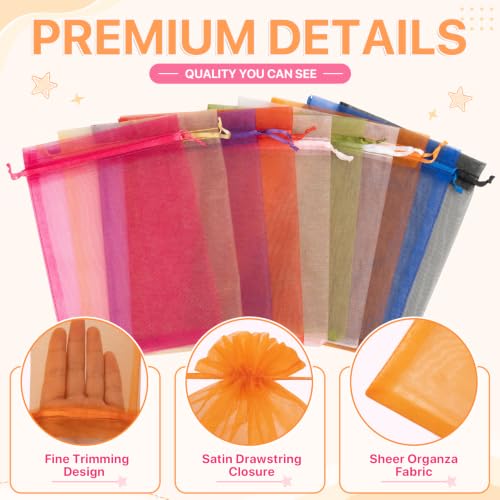 ANZNKU 100PCS Organza Bags 5x7 Orange Small Gift Mesh Drawstring Goodie Bag - color: Orange