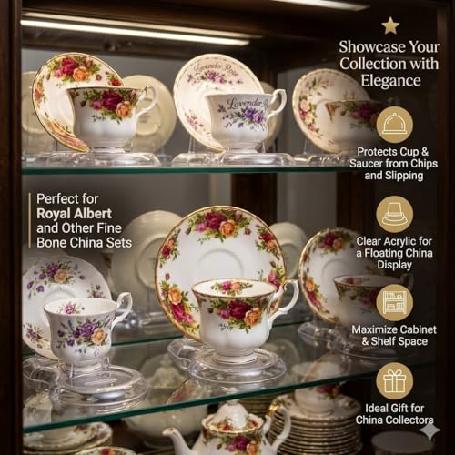 HOHIYA 12 Pack Acrylic Teacup Stand Stackable Cup & Saucer Holder Clear