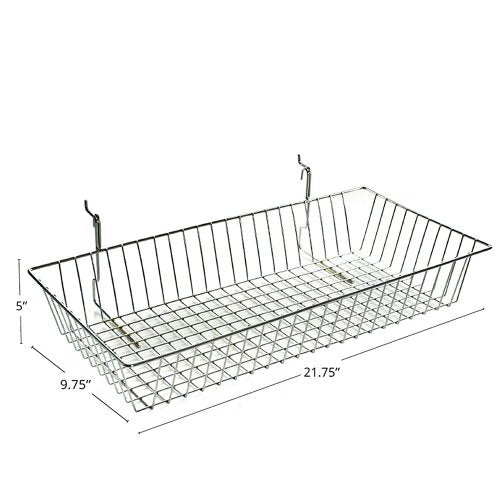 Azar Displays 300625-2pack Wire Basket, Chrome, Large (Pack of 2) - size: 21.75"W X 5 "H