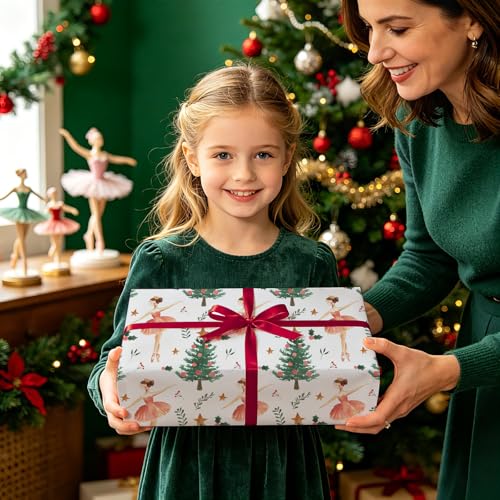 WRAPAHOLIC Kraft Christmas Wrapping Paper - Mini Roll - 17 Inch x 33 Feet - Sugar Plum Fairy Wrapping Paper with Christmas Tree Design for Holiday, Party Celebration - color: Sugar Plum Fairy, size: 17 inch x 33 feet