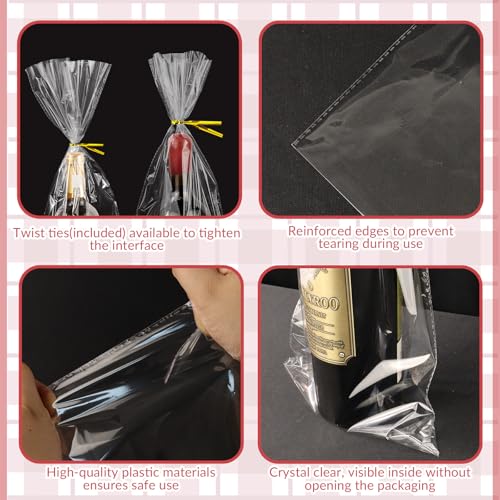 50pcs 9x20 Inch Cellophane Bags for Wine Bottles Clear Cello Treat Gift Bag - color: Clear-9x20Inch-50pcs