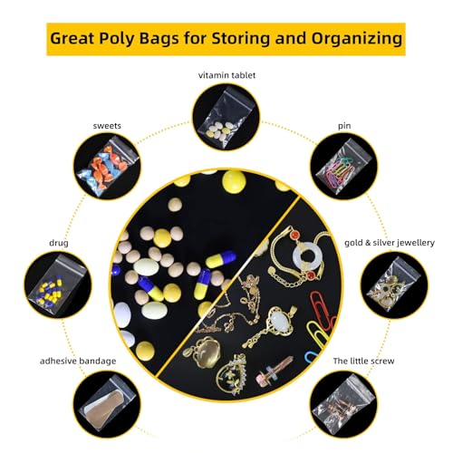 Clear Mini Plastic Zip Bags 1.5" x 2" by JINYONBAG, 400pcs Reusable Baggies for Pills, Jewelry, Coins, Candy - color: 400 Pask, size: 1.5” X 2”