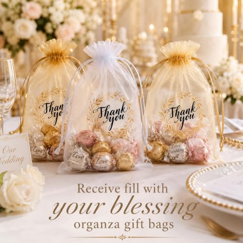 Shappy 100 Pcs 4x6 Inch Gold White Organza Bags, Thank You Gift Bags Bulk - color: White,Gold, size: 1 Count (Pack of 100)